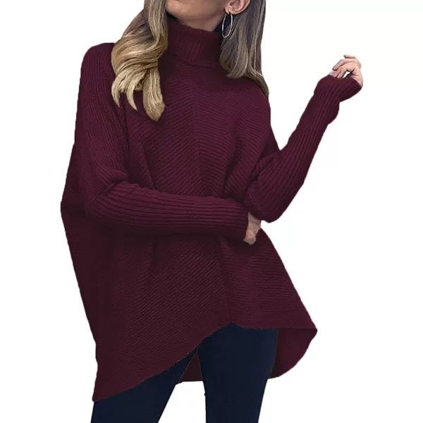 Caracilia Womens Turtleneck Long Sleeve Sweater Irregular Hem Casual Pullover Knit Tops