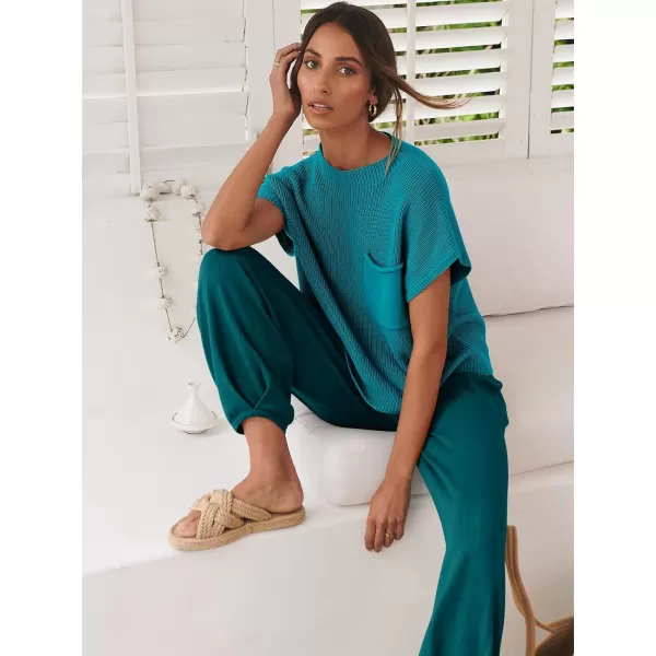 Caracilia Womens Two Piece Outfits Sweater Sets Loungewear Matching Lounge Set Sweatsuit Tracksuit Summer Trendy Clothes