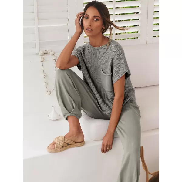 Caracilia Womens Two Piece Outfits Sweater Sets Loungewear Matching Lounge Set Sweatsuit Tracksuit Summer Trendy Clothes