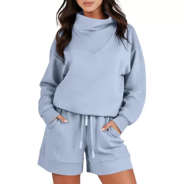 Caracilia Women 2 Piece Outfits Loose Sweatsuits Fashion Cowl Neck Sweatshirts &amp; Shorts Set Lounge Wear Jogger Tracksuit Set