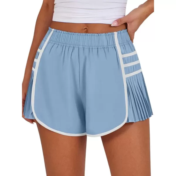 Caracilia Women's Running Shorts High Waisted Quick Dry Athletic Workout Flowy Pleated Contrast Color Golf Tennis Short