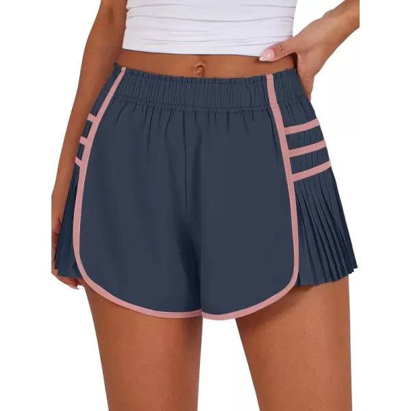 Caracilia Women's Running Shorts High Waisted Quick Dry Athletic Workout Flowy Pleated Contrast Color Golf Tennis Short