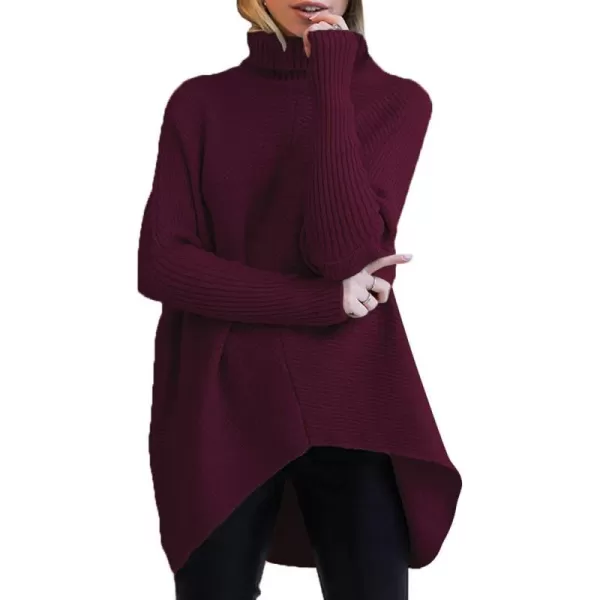 Caracilia Womens Turtleneck Long Sleeve Sweater Irregular Hem Casual Pullover Knit Tops
