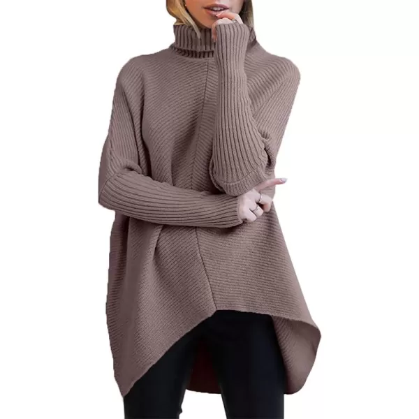 Caracilia Womens Turtleneck Long Sleeve Sweater Irregular Hem Casual Pullover Knit Tops