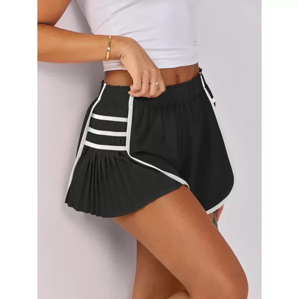 Caracilia Women's Running Shorts High Waisted Quick Dry Athletic Workout Flowy Pleated Contrast Color Golf Tennis Short