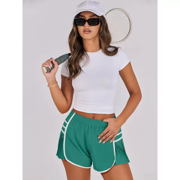 Caracilia Women's Running Shorts High Waisted Quick Dry Athletic Workout Flowy Pleated Contrast Color Golf Tennis Short