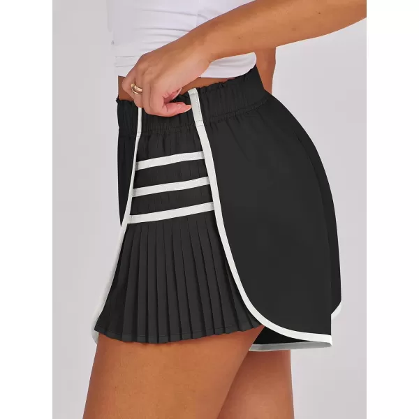 Caracilia Women's Running Shorts High Waisted Quick Dry Athletic Workout Flowy Pleated Contrast Color Golf Tennis Short