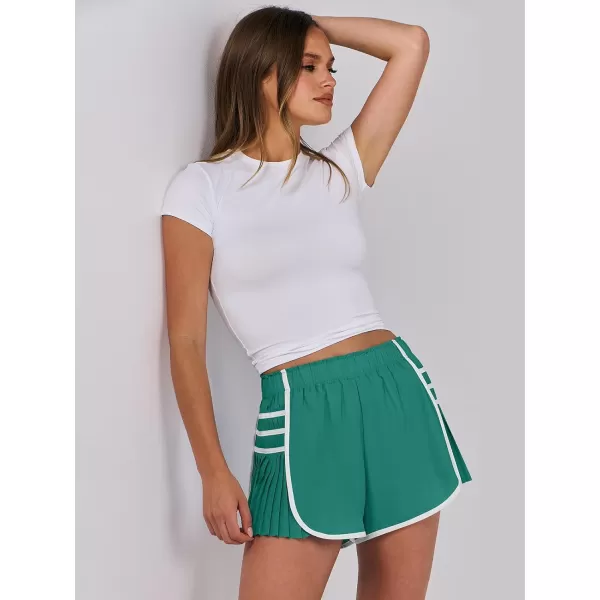 Caracilia Women's Running Shorts High Waisted Quick Dry Athletic Workout Flowy Pleated Contrast Color Golf Tennis Short