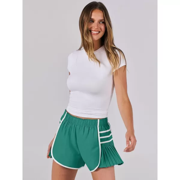 Caracilia Women's Running Shorts High Waisted Quick Dry Athletic Workout Flowy Pleated Contrast Color Golf Tennis Short