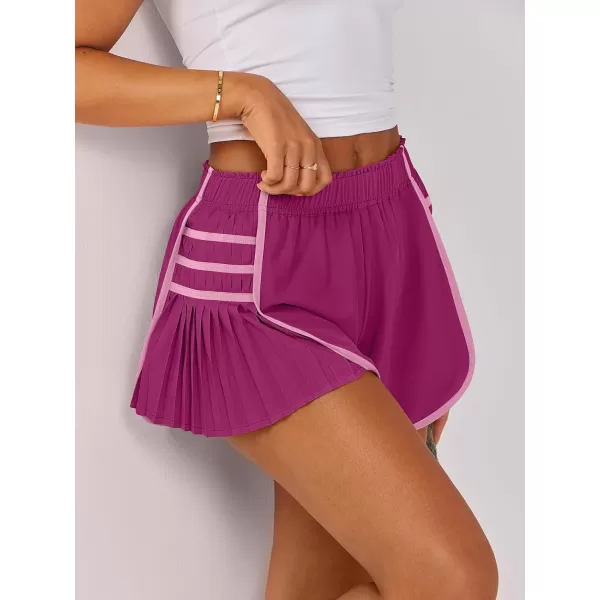 Caracilia Women's Running Shorts High Waisted Quick Dry Athletic Workout Flowy Pleated Contrast Color Golf Tennis Short