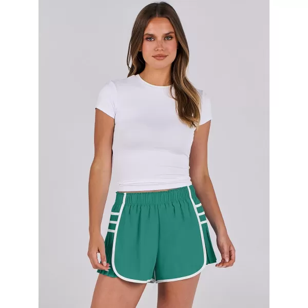 Caracilia Women's Running Shorts High Waisted Quick Dry Athletic Workout Flowy Pleated Contrast Color Golf Tennis Short