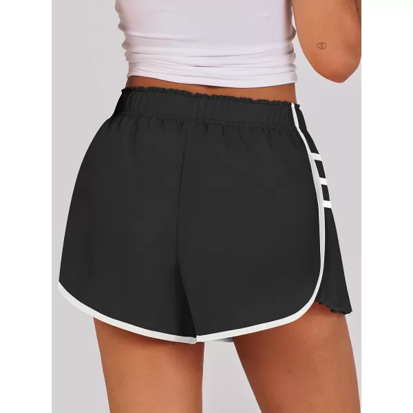 Caracilia Women's Running Shorts High Waisted Quick Dry Athletic Workout Flowy Pleated Contrast Color Golf Tennis Short