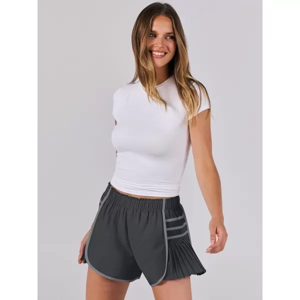 Caracilia Women's Running Shorts High Waisted Quick Dry Athletic Workout Flowy Pleated Contrast Color Golf Tennis Short
