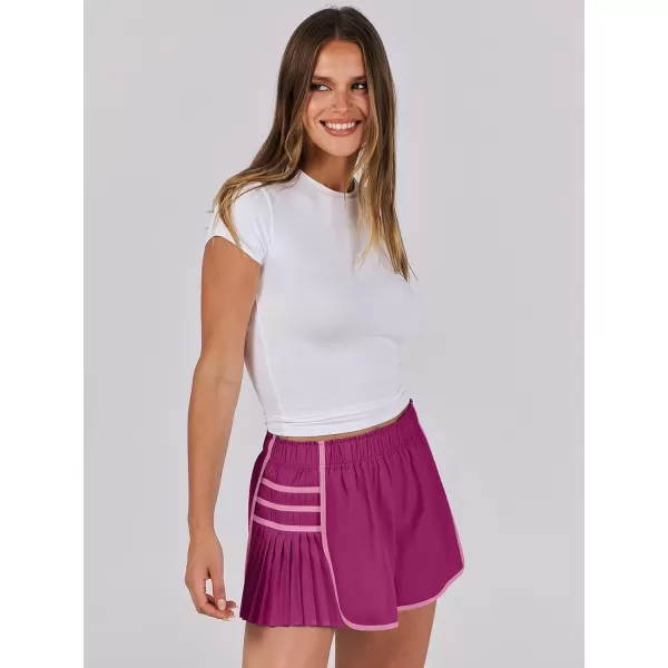 Caracilia Women's Running Shorts High Waisted Quick Dry Athletic Workout Flowy Pleated Contrast Color Golf Tennis Short