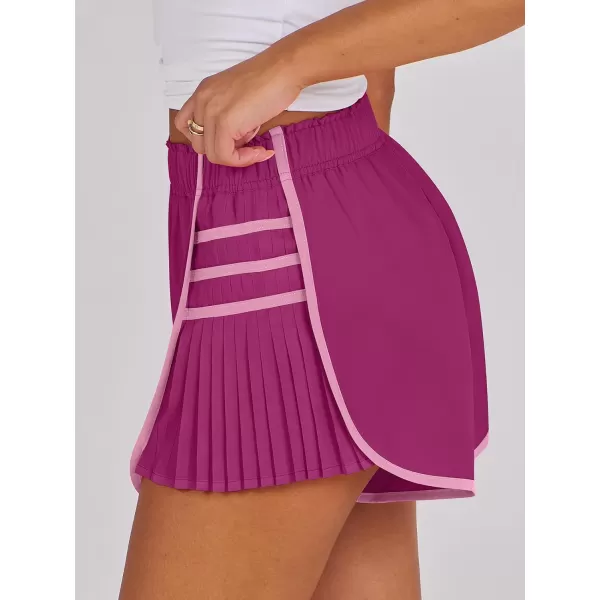 Caracilia Women's Running Shorts High Waisted Quick Dry Athletic Workout Flowy Pleated Contrast Color Golf Tennis Short