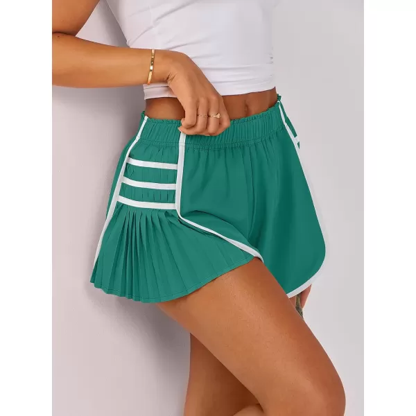 Caracilia Women's Running Shorts High Waisted Quick Dry Athletic Workout Flowy Pleated Contrast Color Golf Tennis Short