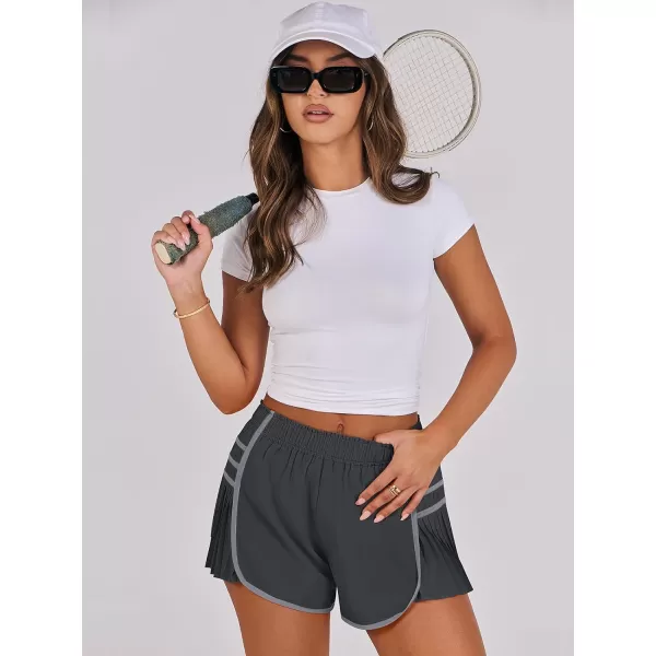 Caracilia Women's Running Shorts High Waisted Quick Dry Athletic Workout Flowy Pleated Contrast Color Golf Tennis Short