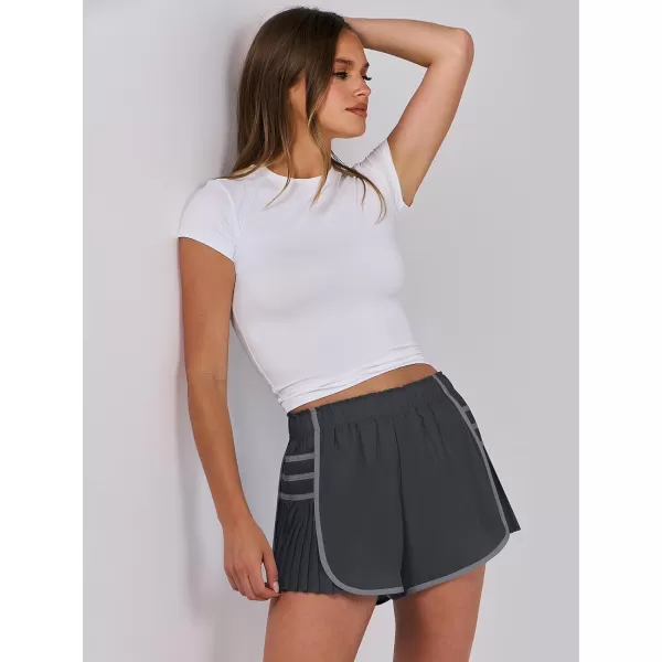 Caracilia Women's Running Shorts High Waisted Quick Dry Athletic Workout Flowy Pleated Contrast Color Golf Tennis Short