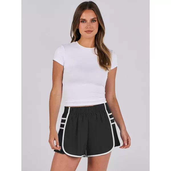 Caracilia Women's Running Shorts High Waisted Quick Dry Athletic Workout Flowy Pleated Contrast Color Golf Tennis Short