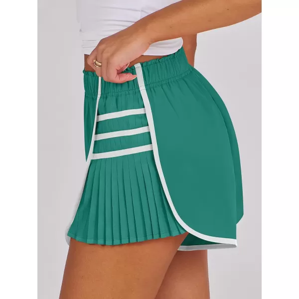 Caracilia Women's Running Shorts High Waisted Quick Dry Athletic Workout Flowy Pleated Contrast Color Golf Tennis Short