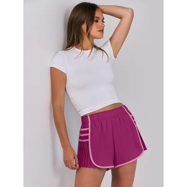 Caracilia Women's Running Shorts High Waisted Quick Dry Athletic Workout Flowy Pleated Contrast Color Golf Tennis Short