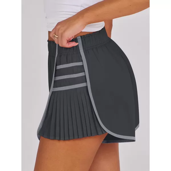 Caracilia Women's Running Shorts High Waisted Quick Dry Athletic Workout Flowy Pleated Contrast Color Golf Tennis Short