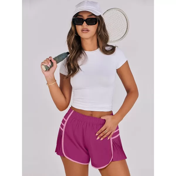 Caracilia Women's Running Shorts High Waisted Quick Dry Athletic Workout Flowy Pleated Contrast Color Golf Tennis Short