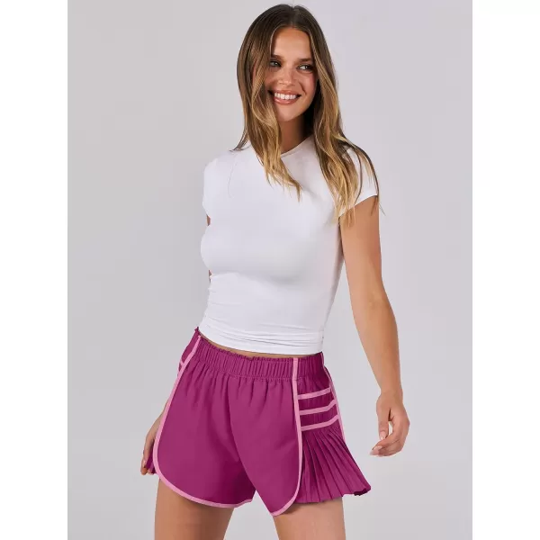Caracilia Women's Running Shorts High Waisted Quick Dry Athletic Workout Flowy Pleated Contrast Color Golf Tennis Short