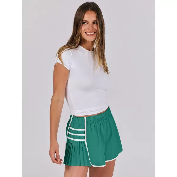 Caracilia Women's Running Shorts High Waisted Quick Dry Athletic Workout Flowy Pleated Contrast Color Golf Tennis Short