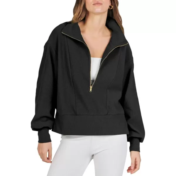 Caracilia Womens Half Zip Pullover Long Sleeve Sweatshirt Cropped Quarter Hoodie Casual 2023 Y2K Clothes Top