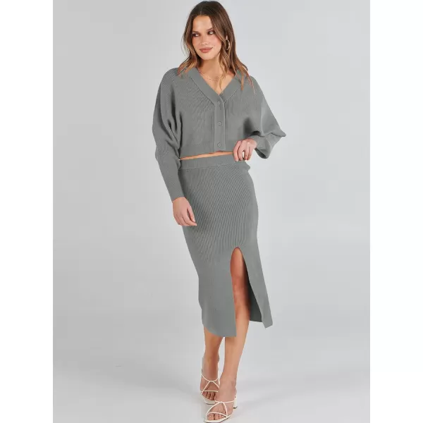 Caracilia Women Two Piece Outfits Sweater Sets Long Sleeve Knit Top and Bodycon Side Slit Midi Skirt Dress Fall Clothes