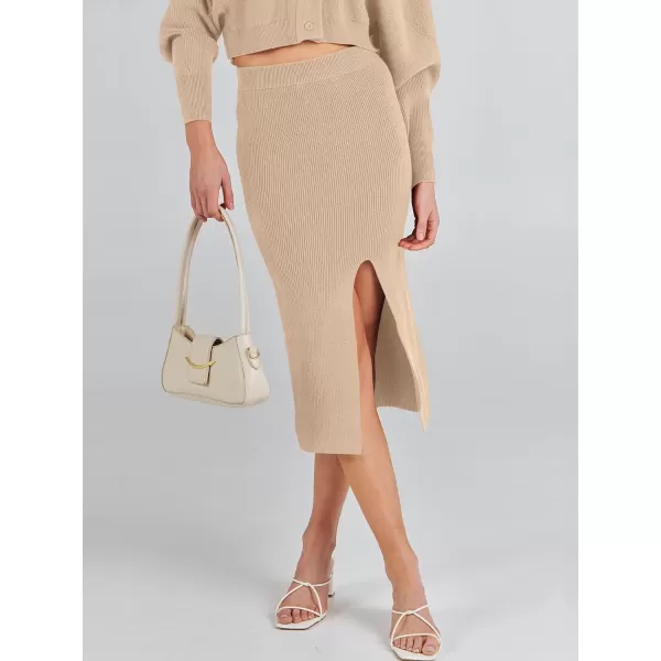 Caracilia Women Two Piece Outfits Sweater Sets Long Sleeve Knit Top and Bodycon Side Slit Midi Skirt Dress Fall Clothes