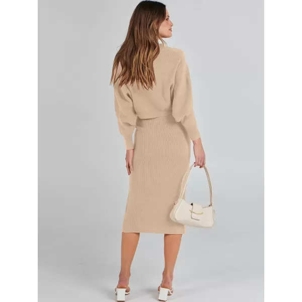 Caracilia Women Two Piece Outfits Sweater Sets Long Sleeve Knit Top and Bodycon Side Slit Midi Skirt Dress Fall Clothes