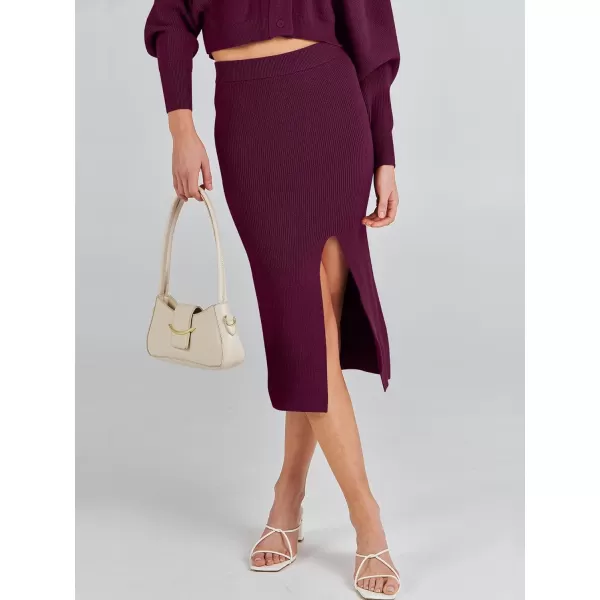 Caracilia Women Two Piece Outfits Sweater Sets Long Sleeve Knit Top and Bodycon Side Slit Midi Skirt Dress Fall Clothes