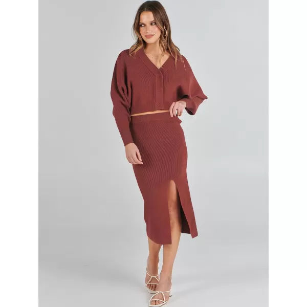 Caracilia Women Two Piece Outfits Sweater Sets Long Sleeve Knit Top and Bodycon Side Slit Midi Skirt Dress Fall Clothes