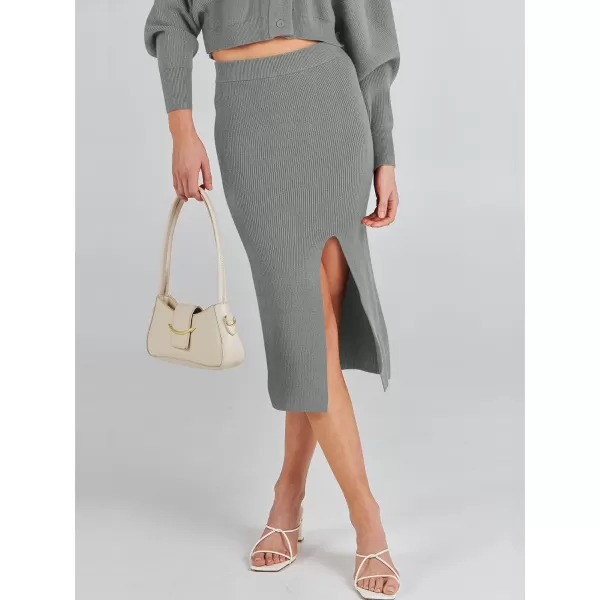 Caracilia Women Two Piece Outfits Sweater Sets Long Sleeve Knit Top and Bodycon Side Slit Midi Skirt Dress Fall Clothes