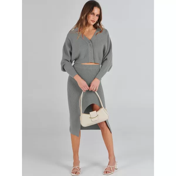 Caracilia Women Two Piece Outfits Sweater Sets Long Sleeve Knit Top and Bodycon Side Slit Midi Skirt Dress Fall Clothes