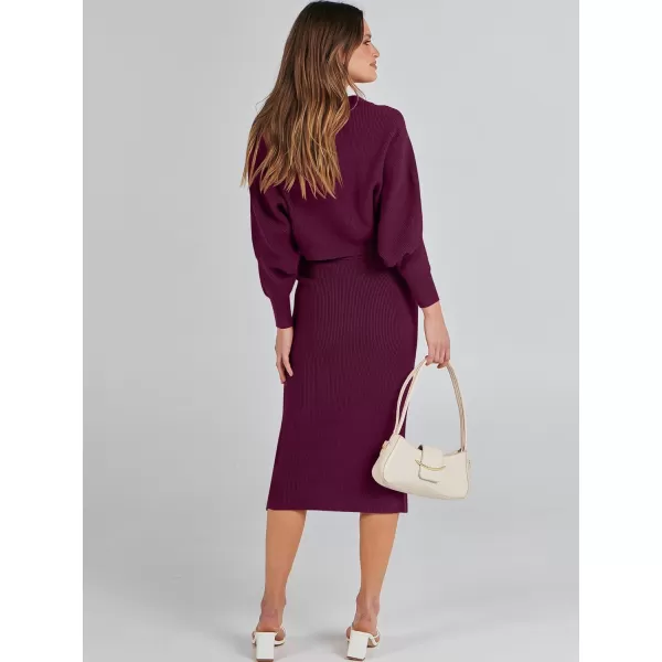 Caracilia Women Two Piece Outfits Sweater Sets Long Sleeve Knit Top and Bodycon Side Slit Midi Skirt Dress Fall Clothes