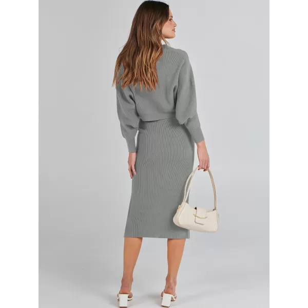 Caracilia Women Two Piece Outfits Sweater Sets Long Sleeve Knit Top and Bodycon Side Slit Midi Skirt Dress Fall Clothes
