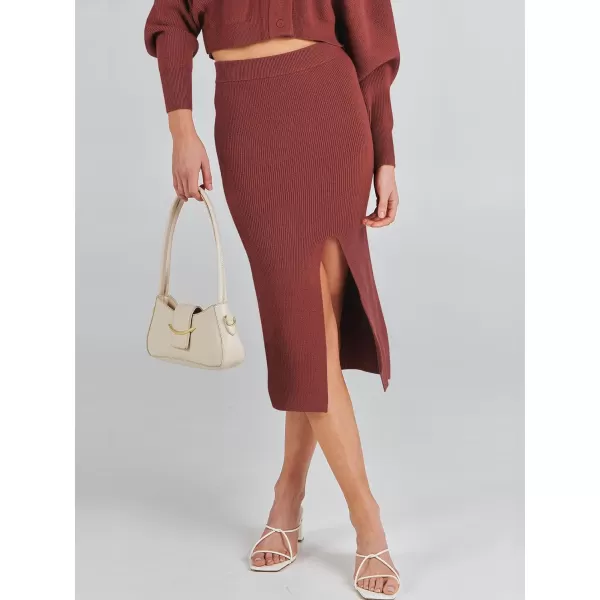 Caracilia Women Two Piece Outfits Sweater Sets Long Sleeve Knit Top and Bodycon Side Slit Midi Skirt Dress Fall Clothes