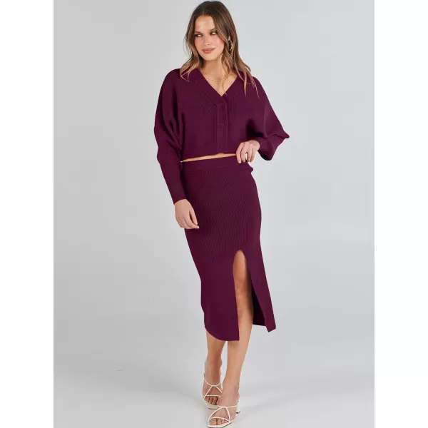 Caracilia Women Two Piece Outfits Sweater Sets Long Sleeve Knit Top and Bodycon Side Slit Midi Skirt Dress Fall Clothes