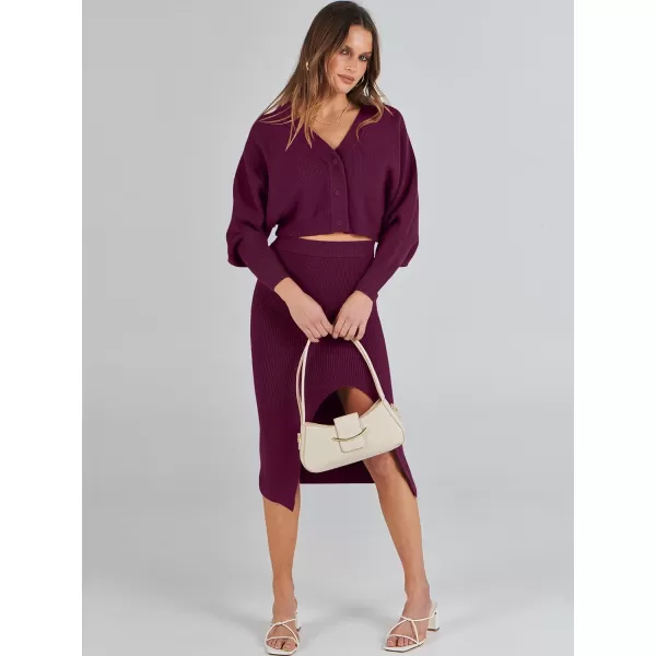 Caracilia Women Two Piece Outfits Sweater Sets Long Sleeve Knit Top and Bodycon Side Slit Midi Skirt Dress Fall Clothes