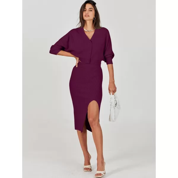 Caracilia Women Two Piece Outfits Sweater Sets Long Sleeve Knit Top and Bodycon Side Slit Midi Skirt Dress Fall Clothes