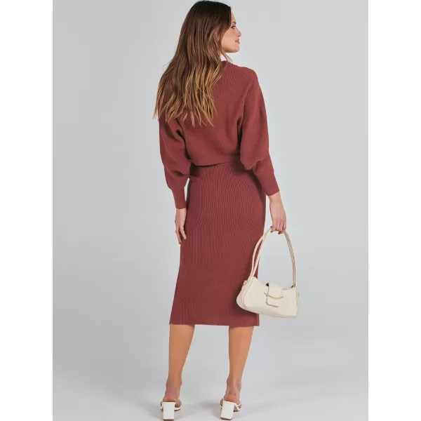 Caracilia Women Two Piece Outfits Sweater Sets Long Sleeve Knit Top and Bodycon Side Slit Midi Skirt Dress Fall Clothes