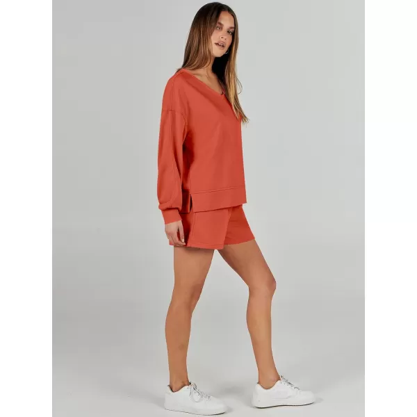 Caracilia Women's 2 Piece Outfits Long Sleeve V Neck Cropped Tops and Shorts Matching Lounge Sets Tracksuit Sweatsuits