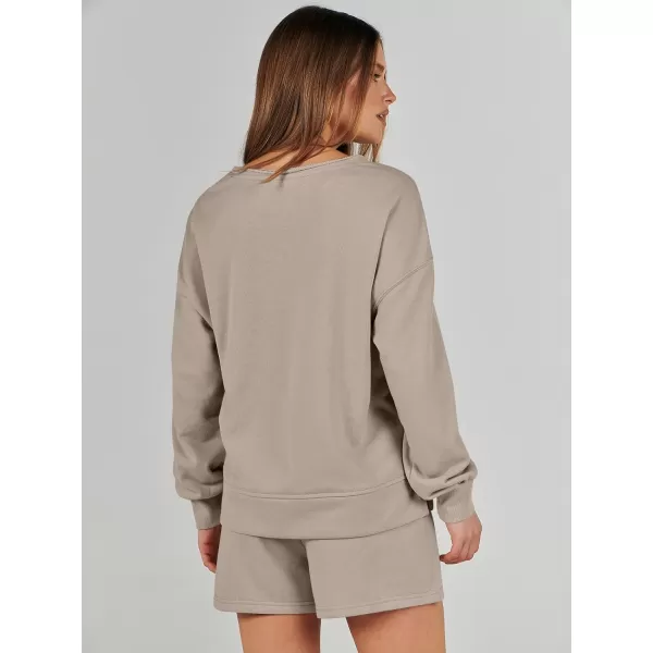Caracilia Women's 2 Piece Outfits Long Sleeve V Neck Cropped Tops and Shorts Matching Lounge Sets Tracksuit Sweatsuits