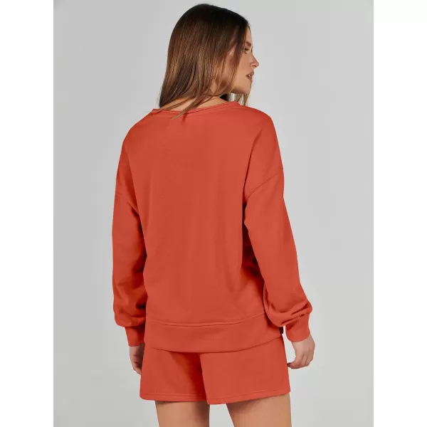 Caracilia Women's 2 Piece Outfits Long Sleeve V Neck Cropped Tops and Shorts Matching Lounge Sets Tracksuit Sweatsuits