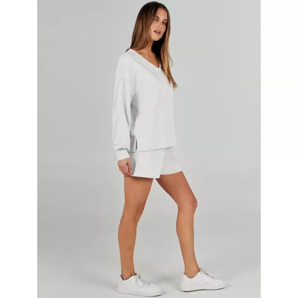 Caracilia Women's 2 Piece Outfits Long Sleeve V Neck Cropped Tops and Shorts Matching Lounge Sets Tracksuit Sweatsuits
