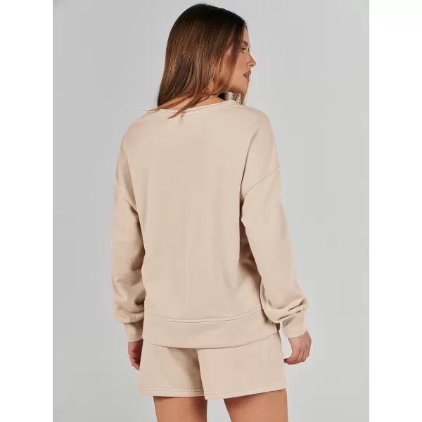 Caracilia Women's 2 Piece Outfits Long Sleeve V Neck Cropped Tops and Shorts Matching Lounge Sets Tracksuit Sweatsuits