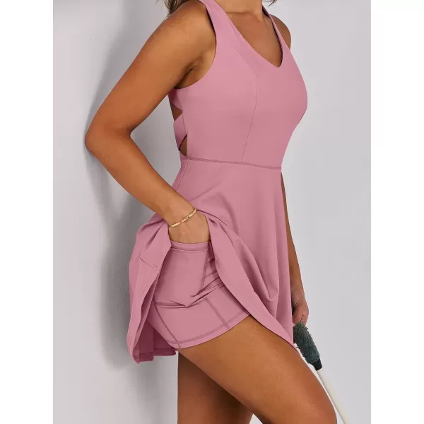 Caracilia Womens Summer Tennis Mini Dress Built-in Shorts Beach Vacation Athletic Golf Sundresses with Pockets